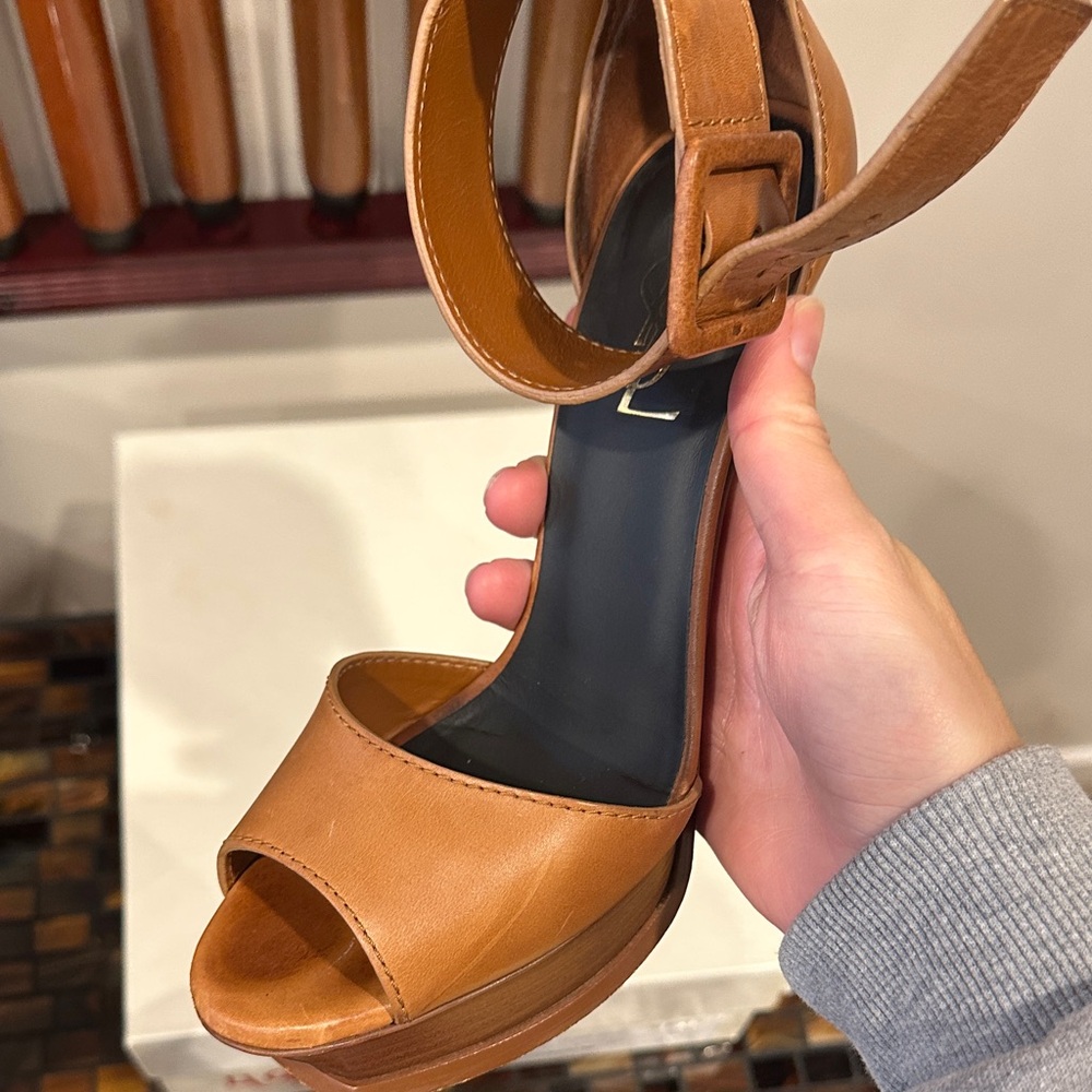 Yves Saint Laurent Brown Leather Platform Ankle-Strap Heels - Picture 7 of 8
